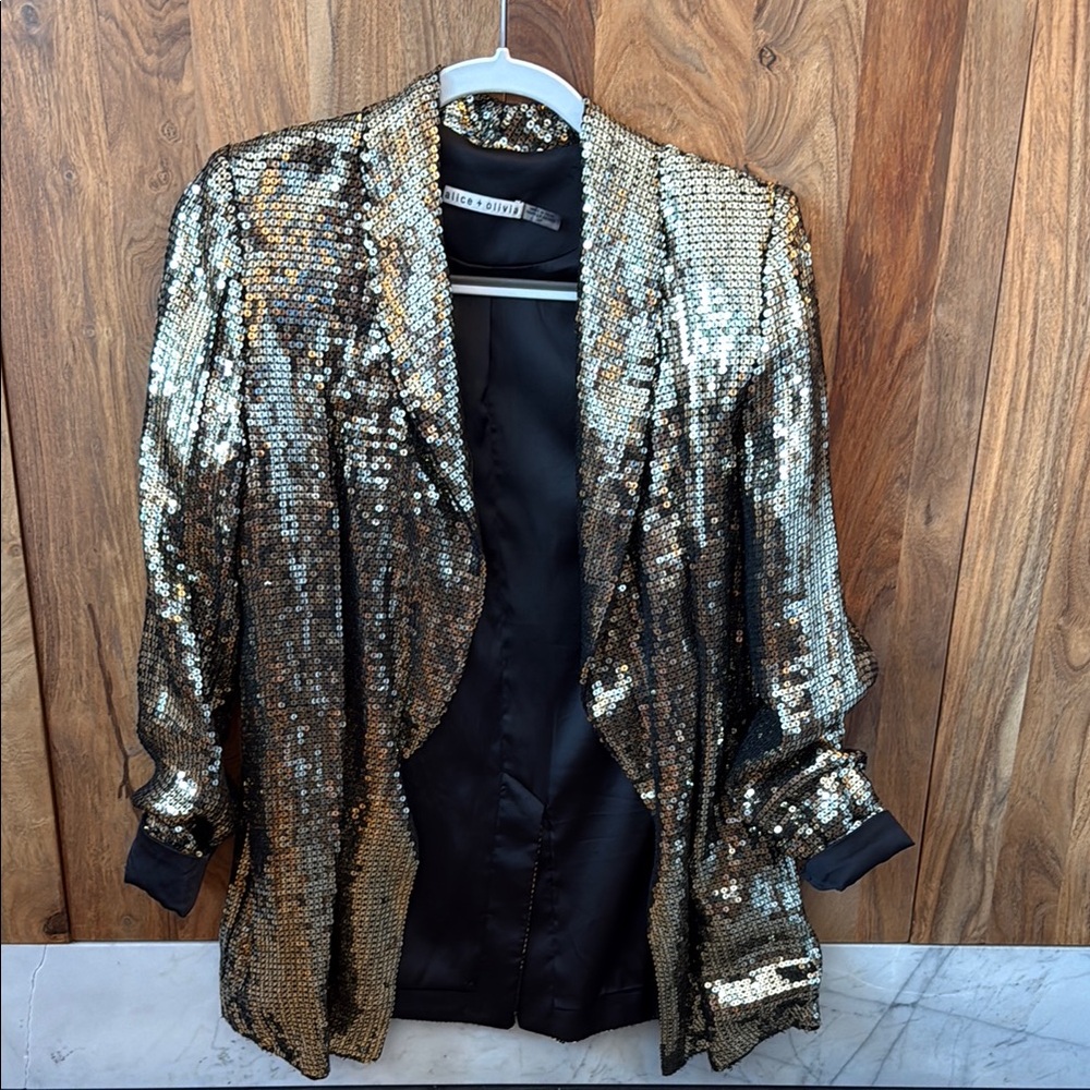 Alice + Olivia Jace Sequin Shawl Collar Oversized Blazer